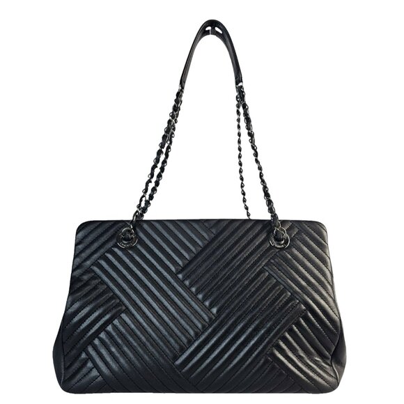 CHANEL CC Crossing Shopping Tote Shoulder Bag Chain Black Chevron 2016 Silver - Picture 9 of 16